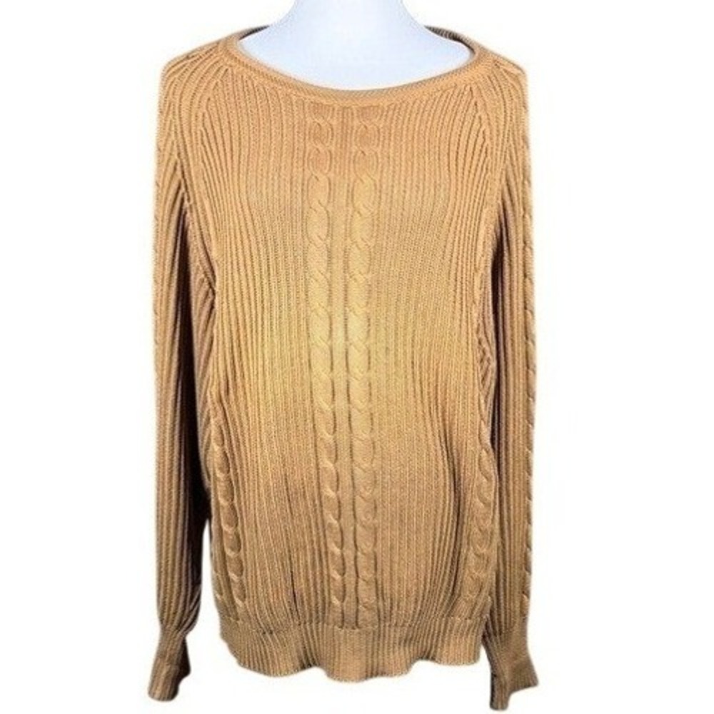 Kenneth Gordon‎ Sweater Mens L Brown Cable Knit Fishermen Cotton Ribbed Pullover